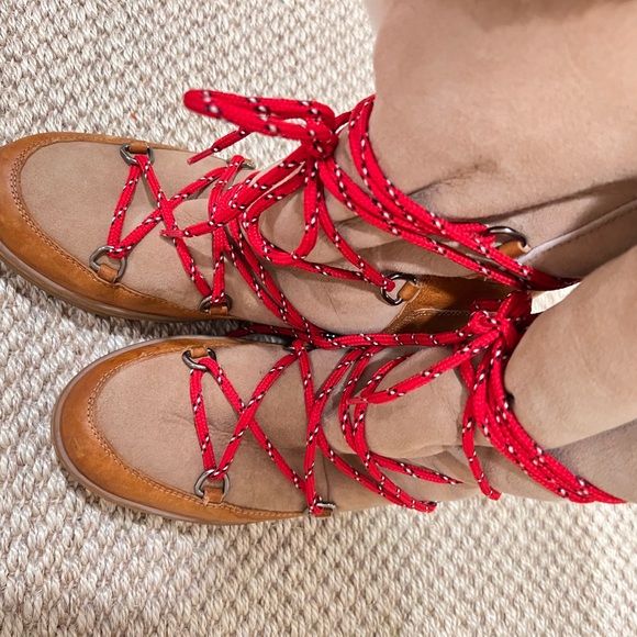 ISABEL MARANT nowly boots shearling snow winter wedge shoes tan red size 41/9.5 - Picture 2 of 4